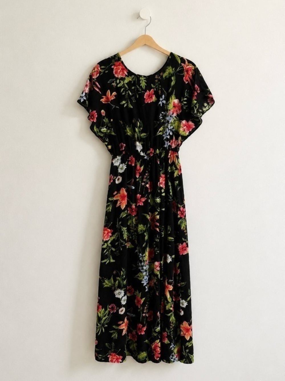 Black Floral Maxi Dress with Flutter Sleeves